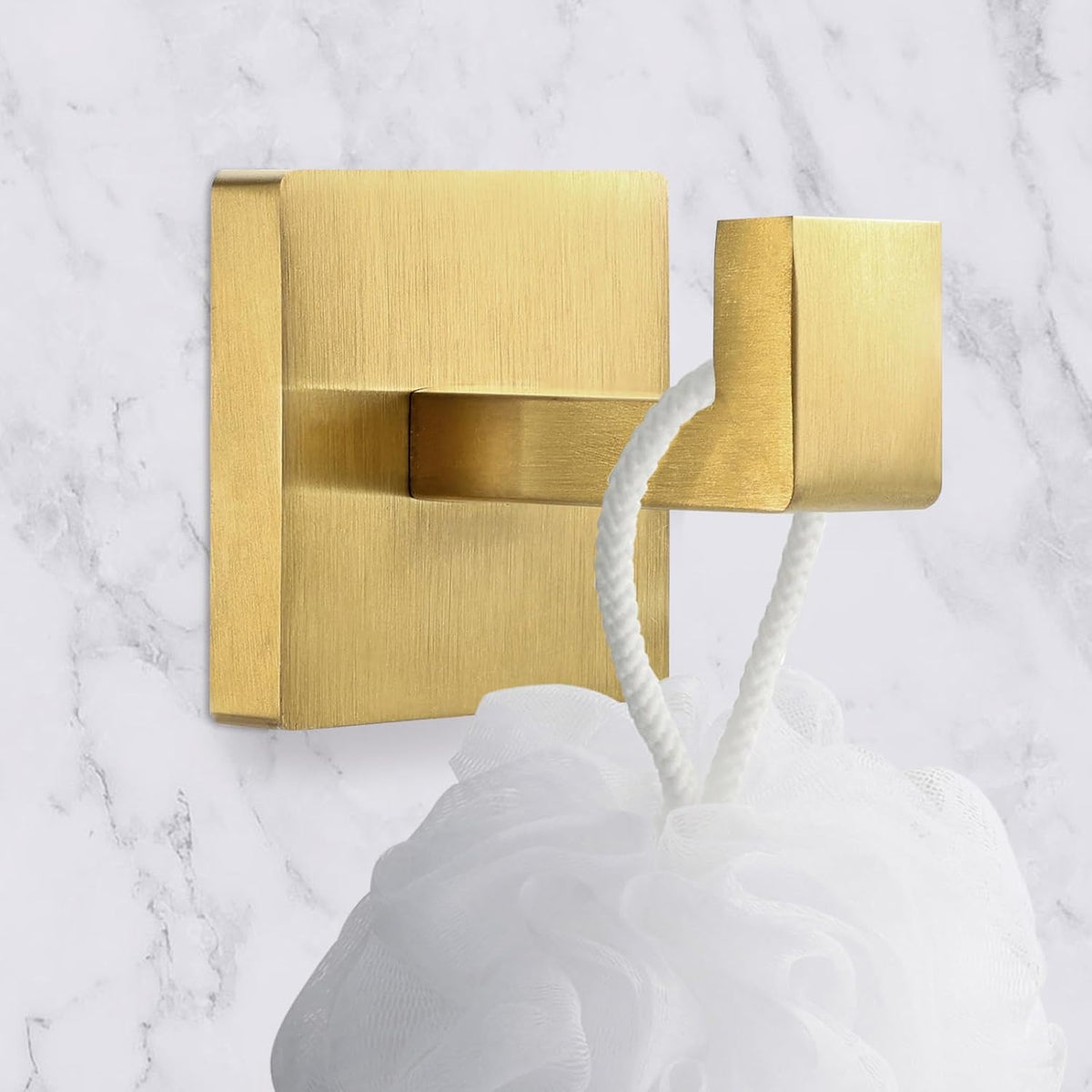 IBosins 4 Pack Towel Hooks Hand Towel Holder for Bathroom Wall Livingroom Bedroom Kitchen Closet Heavy Duty Stainless Steel Hook Hanger for Robe, Bath Towel, Coat (Square Brushed Gold)
