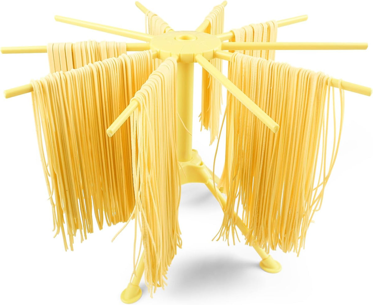 KEOUKE Collapsible Pasta Drying Rack - Foldable 10-Rod Pasta Dryer, Compact & Sturdy Design for Homemade Spaghetti Noodles, Easy Storage, Plastic