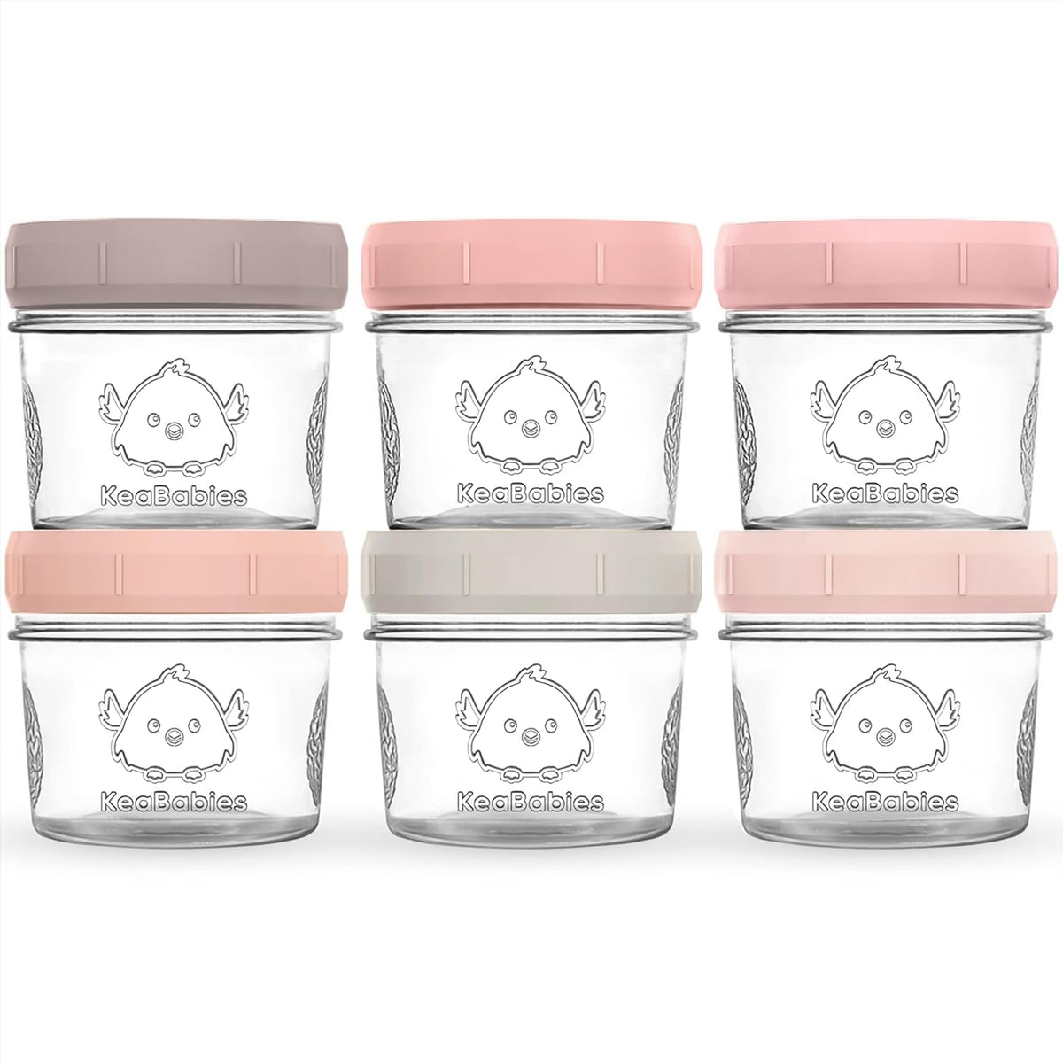 KeaBabies 6pk 4oz Glass Baby Food Containers with Lids - Leak-Proof, Microwavable Small Glass Jars, Baby Purees & Toddler Snack Storage Containers, BPA-Free, Dishwasher & Freezer Safe (Roseate)