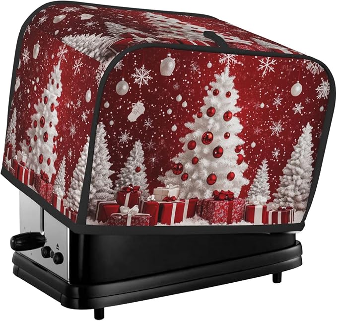 Toaster Cover 2 Slice Red Christmas Tree Ball Xmas Kitchen Small Appliance Covers with Pockets Dust and Fingerprint Protection