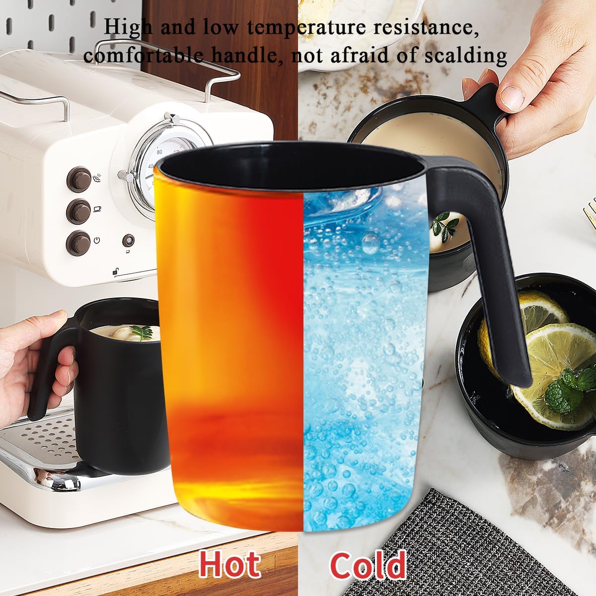 Kyraton Plastic Mug Set 12 Pieces, Black Unbreakable And Reusable Light Weight Travel Coffee Mugs Espresso Cups Easy to Carry And Clean, Dishwasher Safe