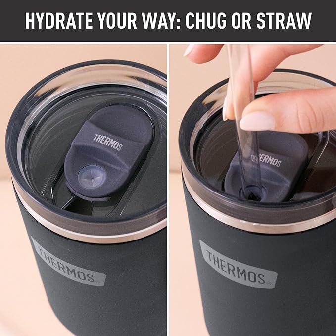 THERMOS Stainless Steel Cup Holder Mug - 40 Ounce, Granite - Insulated Tumbler with Lid and Straw, Plus Leak-Resistant Slide Lock
