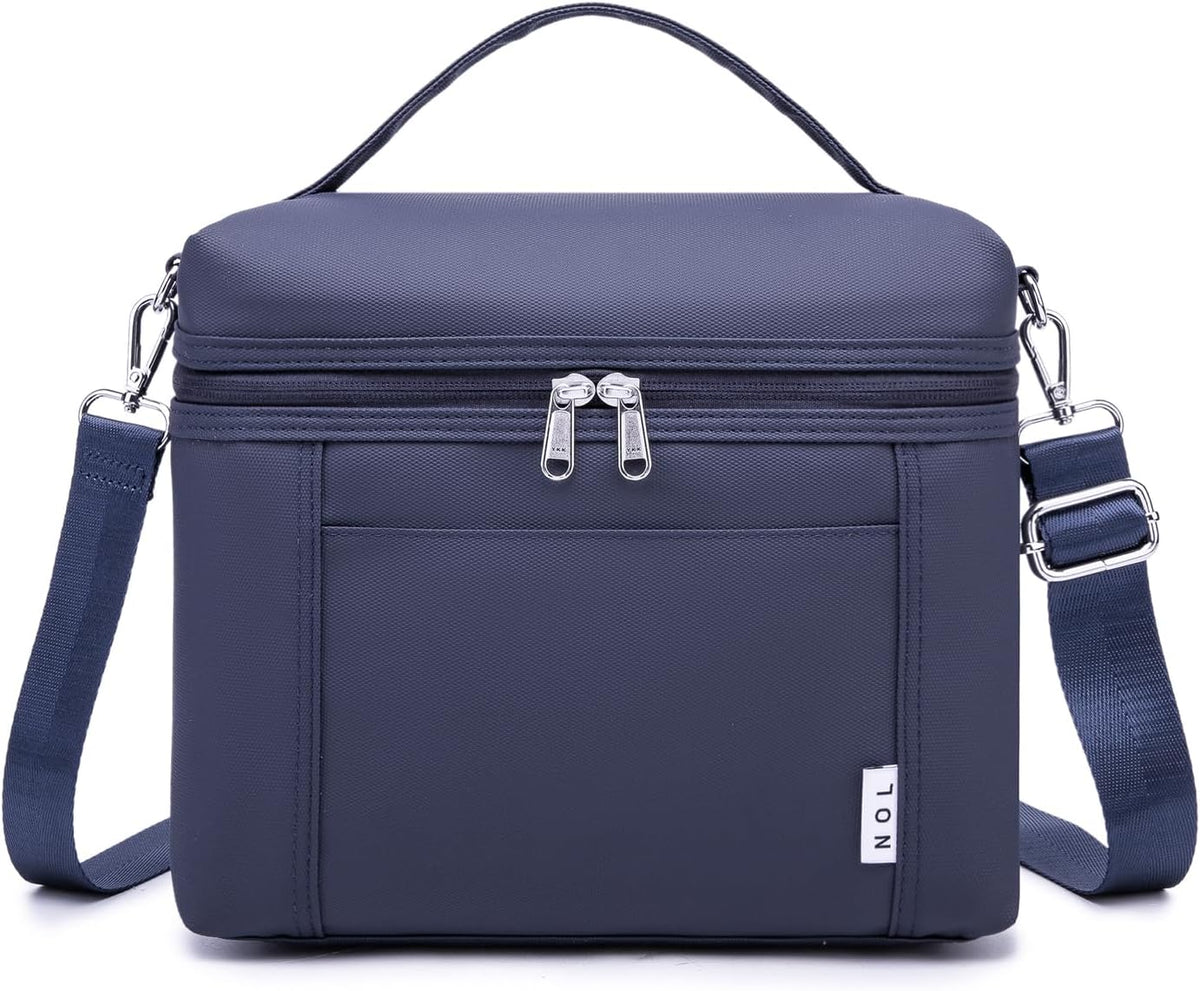 NOL Natural Organic Lifestyle Insulated Lunch Bags for Women Cooler Bag Lightweight Nylon Waterproof Lunch Box For Work (Navy blue, Medium(normal))