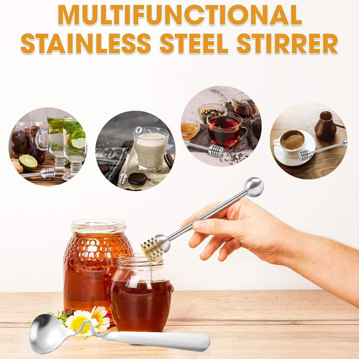 Stainless Steels Honey Spoons and Honey Dipper,2PCS Stainless Steel Honey Dipper Stirrer Server,Honey Spoon,Honey Dipper With Spiral Sugar Spoon Iced Tea Spoon Coffee Spoons for Jam,Honey,Coffee