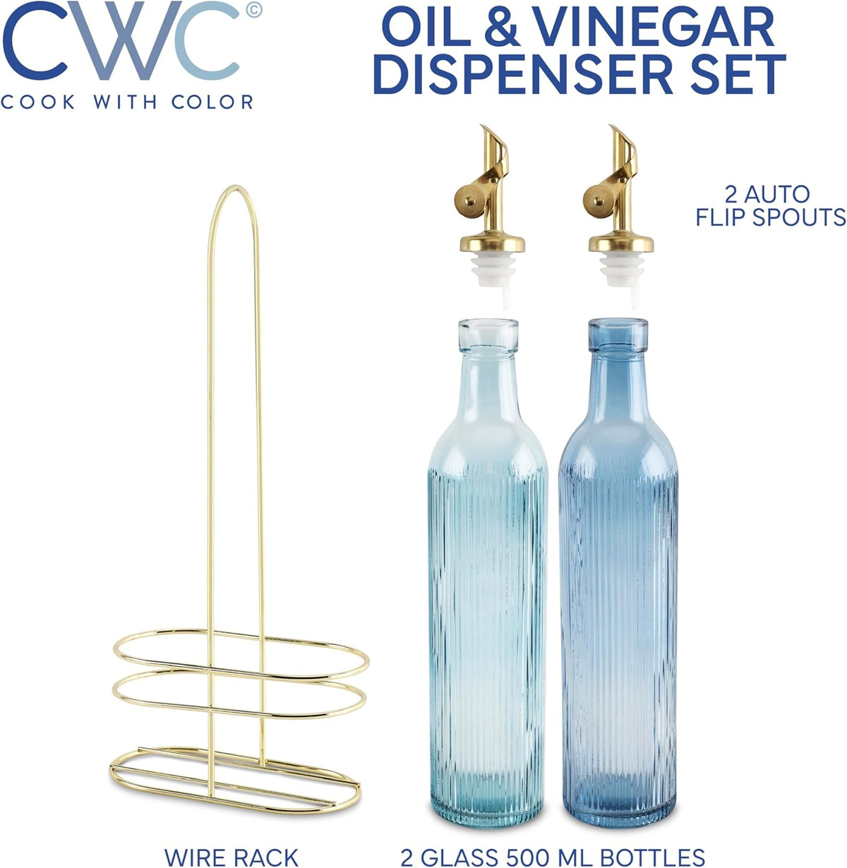 COOK WITH COLOR Glass Olive Oil Bottle Dispenser - 2 Pack- 17oz Oil and Vinegar Cruet - Olive Oil Carafe Decanter for Kitchen