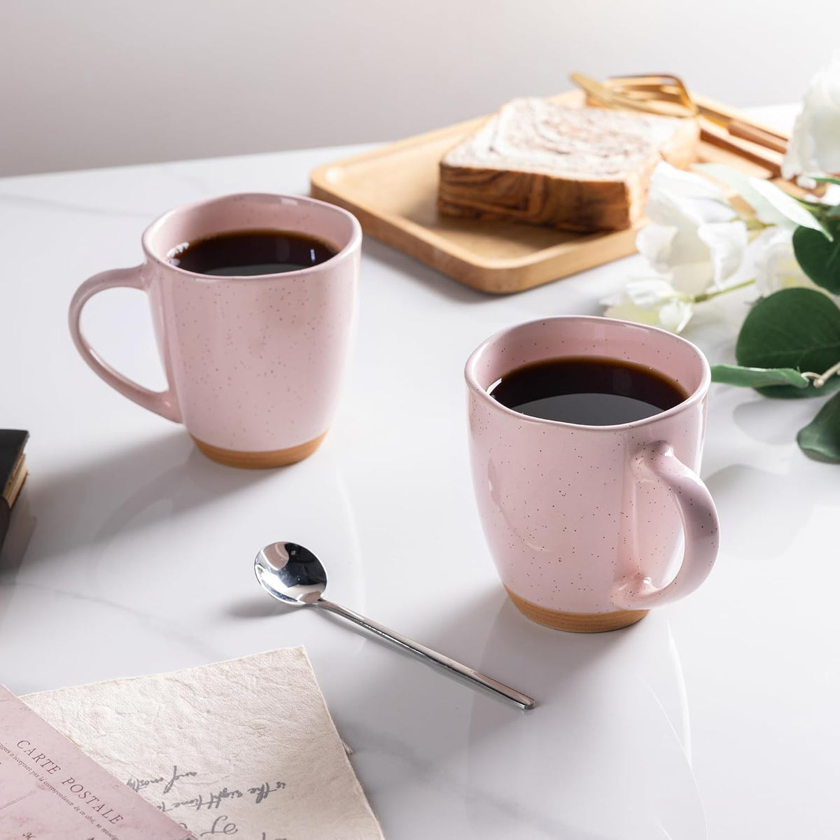 AmorArc 12oz Ceramic Coffee Mugs set of 6, Stylish Coffee Mugs with Rustic Terracotta Underside for Latte/Cappuccino/Milk/Cocoa, Dishwasher&Microwave Safe,