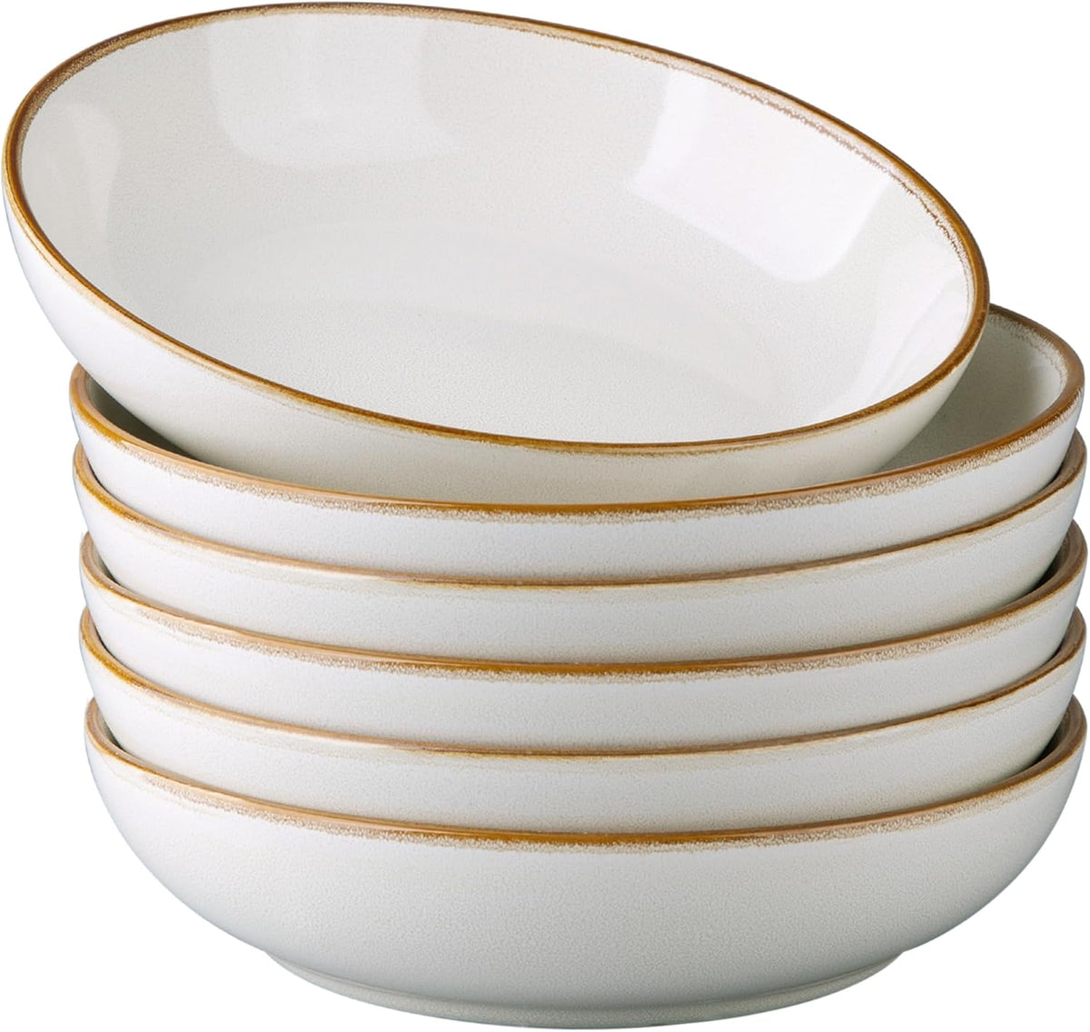 AmorArc 8.5'' Large Pasta Bowls, 36oz Ceramic Salad Serving Bowls Set of 6 for Kitchen, Wide Stoneware Bowls for Pasta,Salad,Fruit,Bread, Microwave Safe, Reactive-Pearl White