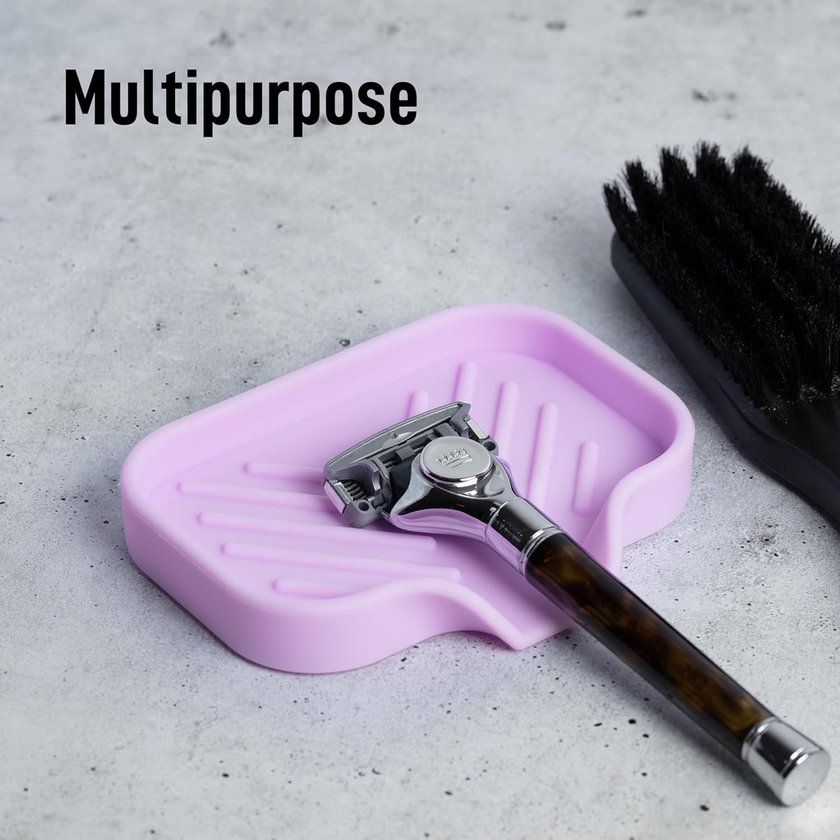 Zulay Kitchen Small Silicone Sponge Holder (4.9x3.3”) – Space-Saving Sink Organizer Tray for Sponge, Soap, Brush & More – Compact Non-Slip Dish for Kitchen & Bathroom (Lavender)