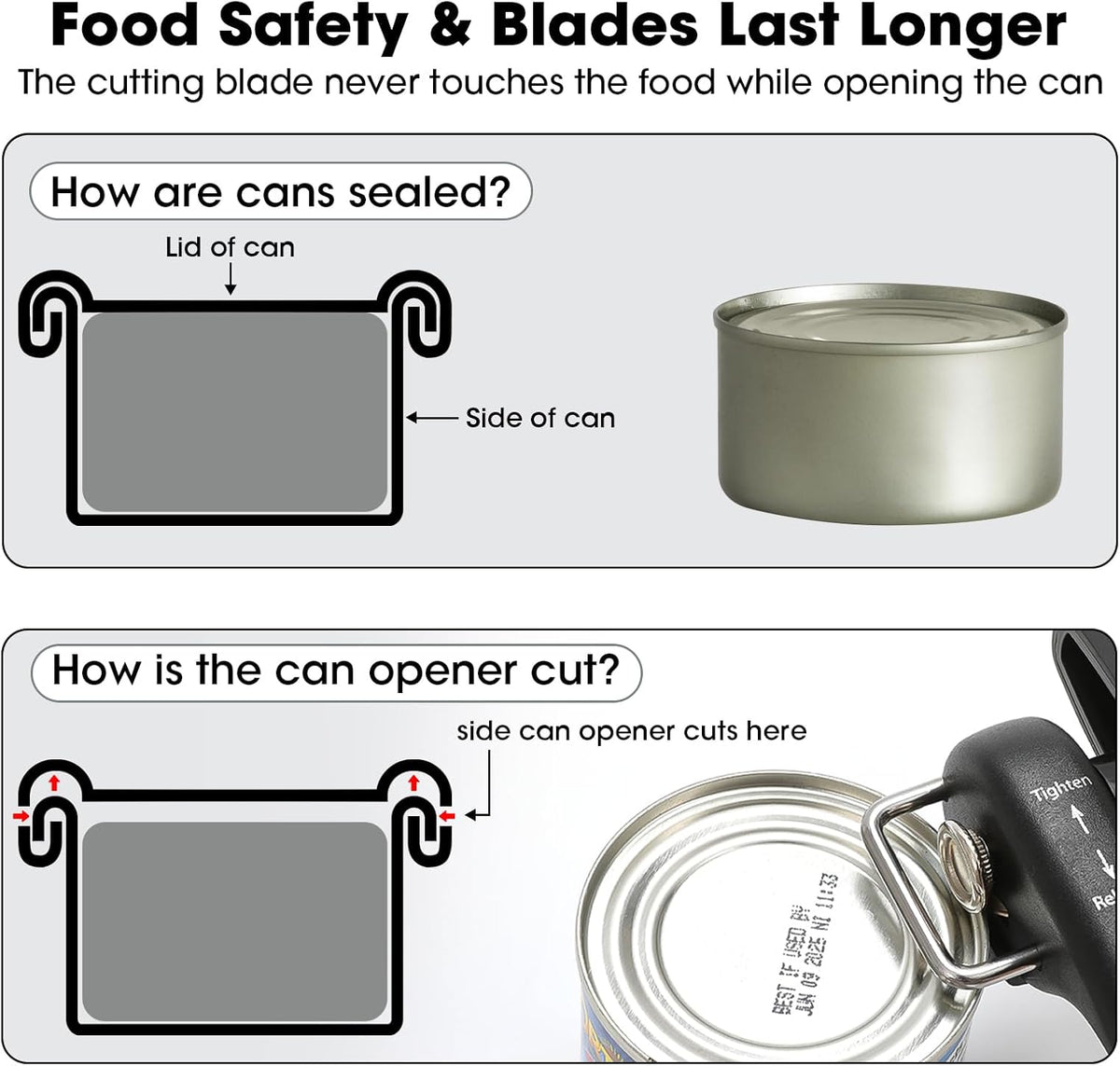 Beneno Can Opener, Manual Side Safe Cut Can Opener Smooth Edge with Durable Sharp Blade, Effort-Saving Knob & Comfortable Non-slip Handle, Black