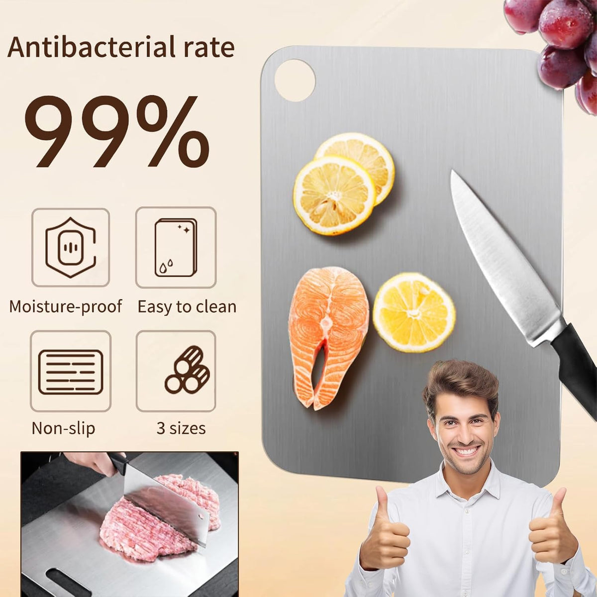 New Titanium Cutting Board-Stainless Steel Cutting Boards for kitchen,Double-Sided Food Grade Non Toxic Cutting Board,Chopping Boards Necessities for Home Outdoor Camping Meal Prep,Easy to Clean （S）