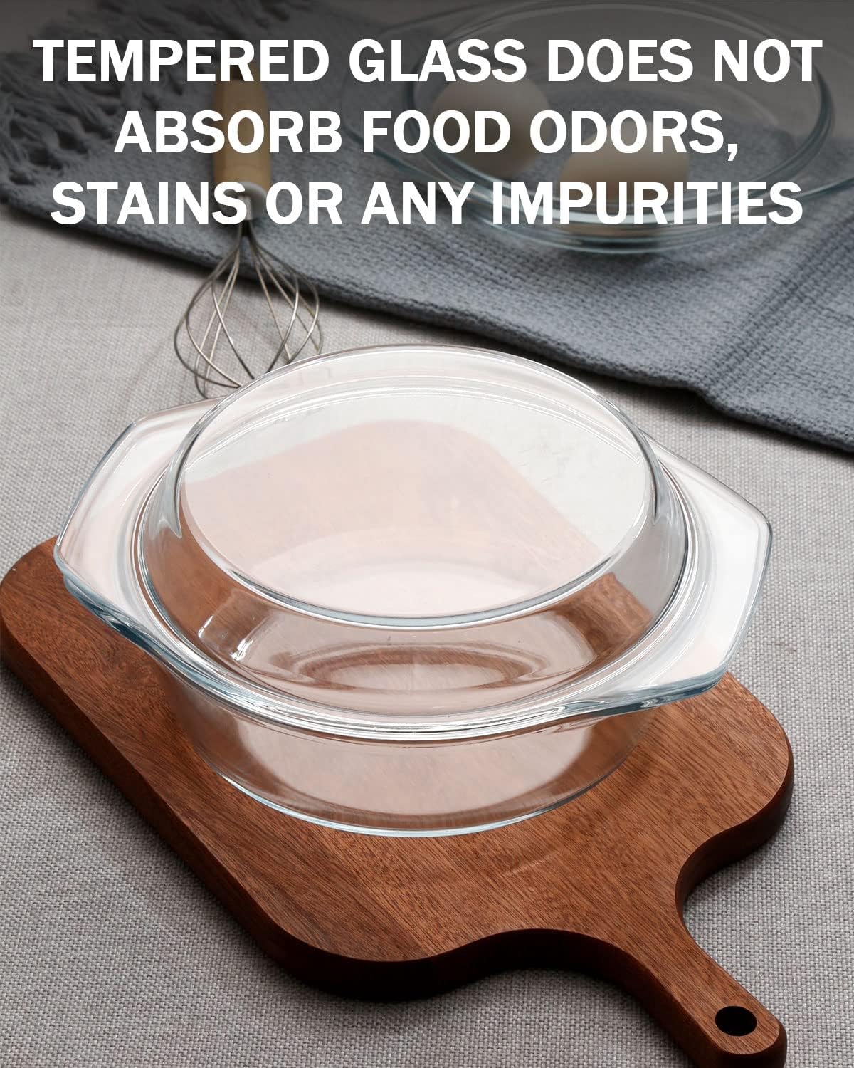 ZYER Round Glass Casserole With Glass Lid Covered Glass Bakeware Ovenware Easy Grab Glass Microwave Bowls with Glass Lid (1L)