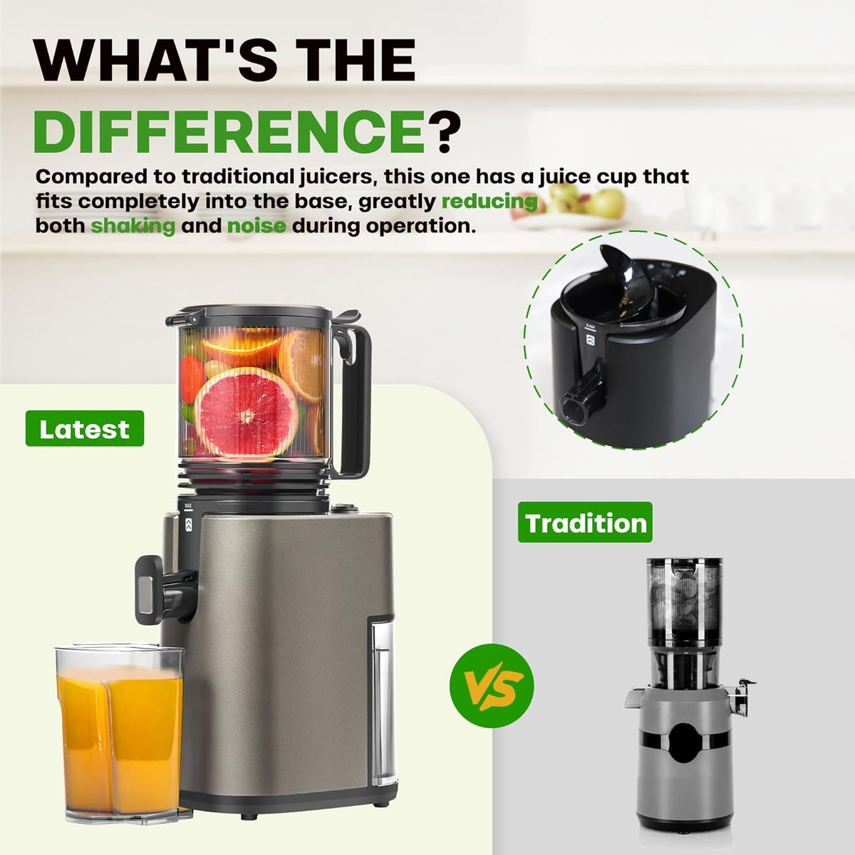 Cold Press Juicer, 5.4" Wide Feed Chute Juicer Machines for Vegetable and Fruit, Slow Masticating Juicer with AC Moter, Easy to Clean, AC-Grey