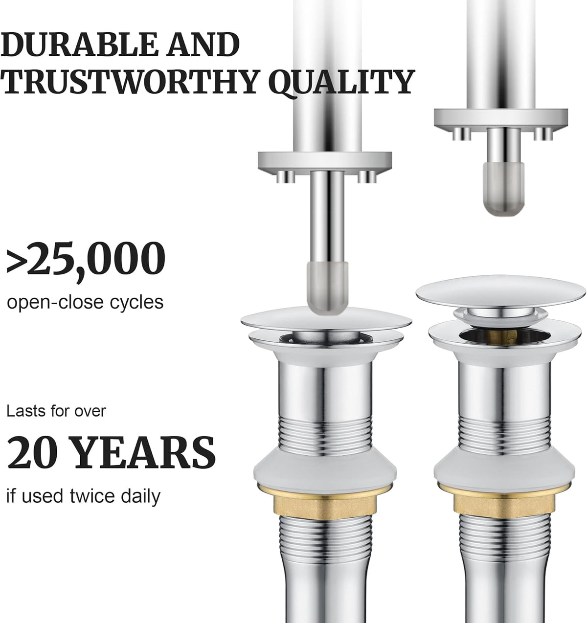 Pop up Sink Drain Stopper for Bathroom Vessel Vanity Sink Art Basin Chrome, Big Cap Without Overflow, Metal Pop-up Drain Strainer with Detachable Basket Stopper