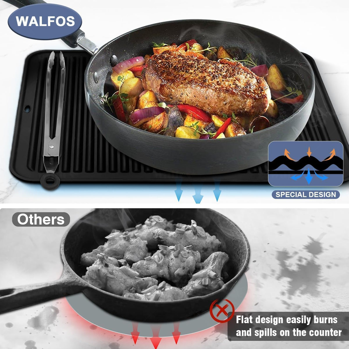 Walfos XXL Silicone Trivet 16 Inch and Trivets Mats 12 Inch, Trivets for Hot Pots and Pans, Heat Resistant Pot Holders Hot Pads for Kitchen Quartz Countertops, Hot Dishes, 3 Pack