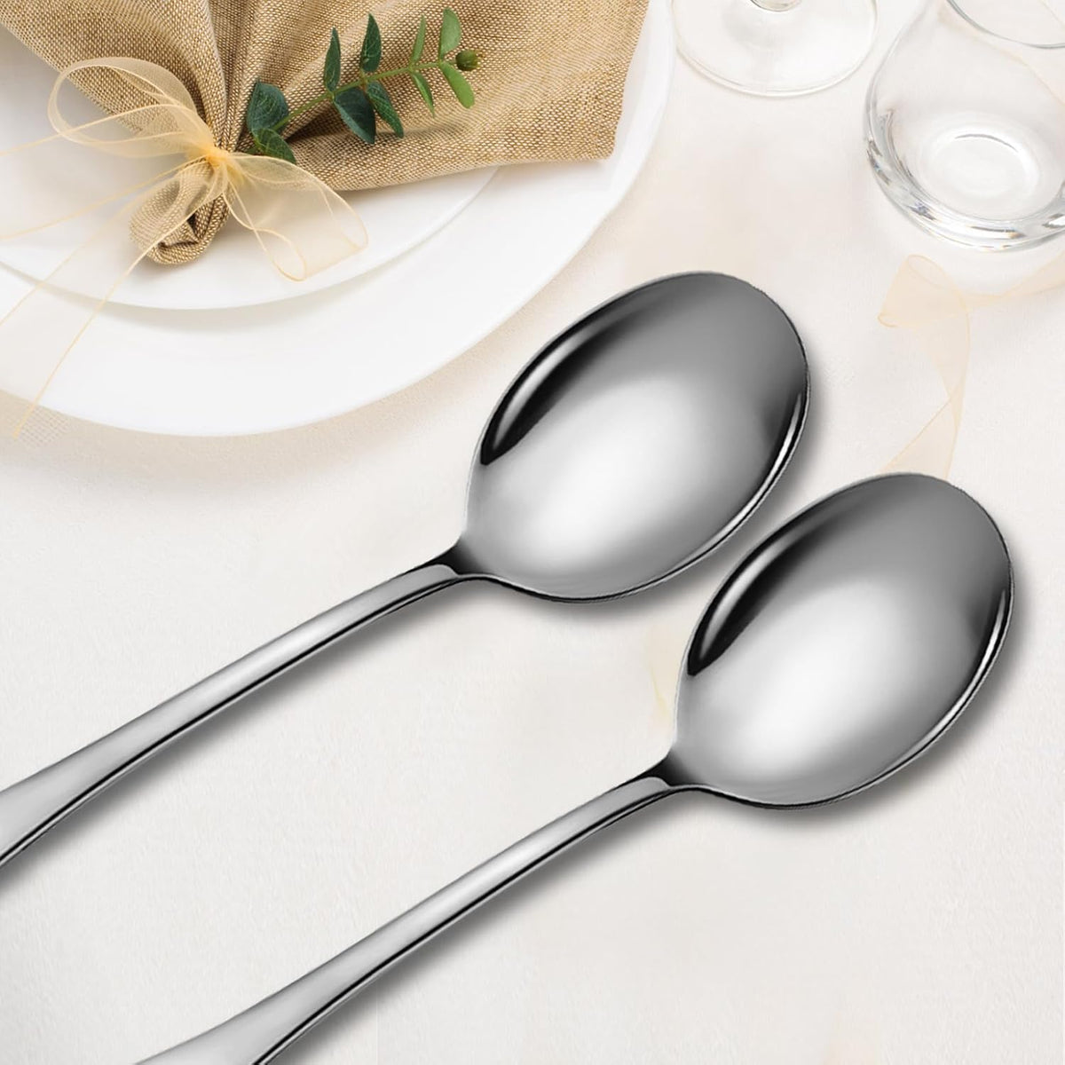 Stainless Steel Serving Spoons Set - 8 Large Spoons for Parties/Kitchen/Buffet, Dishwasher Safe, 10-Inch