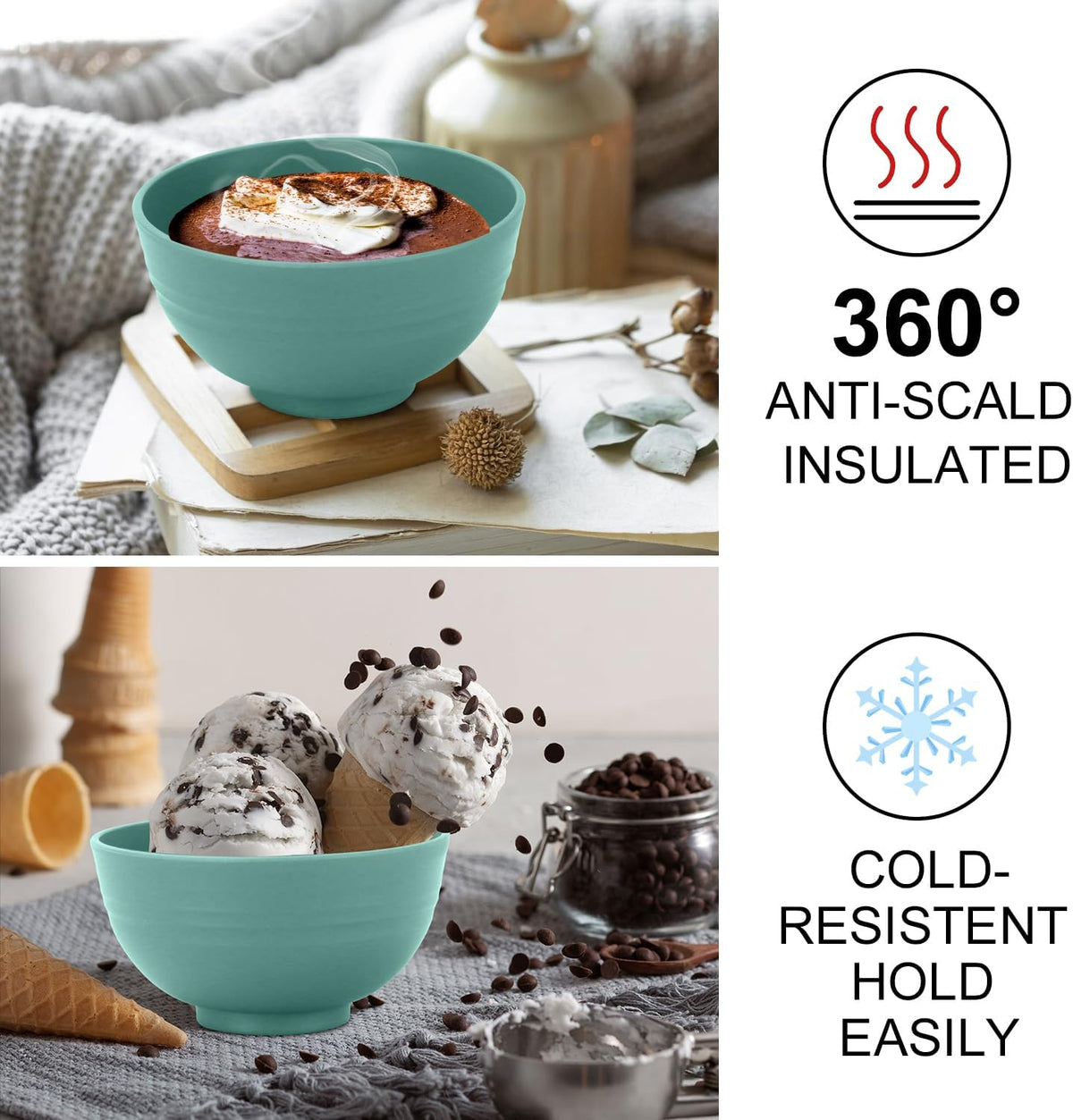 wheat straw snack bowls 10oz set of 8 - Unbreakable Dessert Bowls Dishwasher Safe - Small Handy Bowls for Ice Cream,Yogurt and Fruits. Green