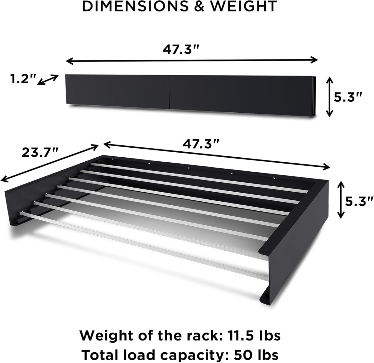 Step Up Laundry Drying Rack (Extra Large: 47 Inches, 12 Lbs), Wall Mounted, Retractable Clothes Drying Rack, 70lbs Capacity, 27 Linear Ft, with Wall Template and Long Drill Bit (47" White)