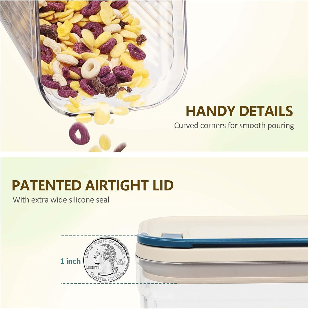 Flip-Lock Airtight Food Storage Containers 4-PC (0.6 Qt*2+1.6 Qt+3.4 Qt), Leakproof Ring Seal Top, Anti-Slip Plastic Pantry Canister for Flour Sugar,Cereal,Coffee,Dog Treat, White