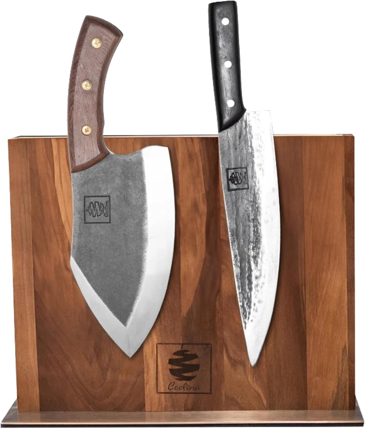 Coolina Walnut Magnetic Knife Holder, Elegant Design Knives Block Stand, Multifunctional, Double Side Magnets with Steel Base