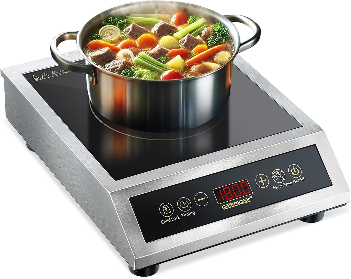 Induction Cooktop, Commercial Electric Stove with 17 Power Levels, 200-1800W, 176~464°F, Child Safety Lock, 18-hour Timer, 1800W Induction Hot Plate Burners for Cooking