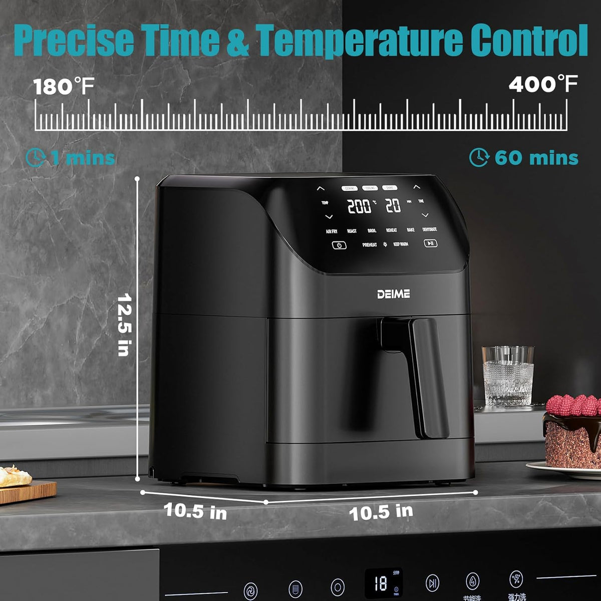 Air Fryer 6.2 QT Large Capacity Oilless Hot Air Fryers Oven 1500W Healthy Cooker with 8 Presets, Digital LCD Touch Screen, Visual Cooking Window, Non-Stick Basket, Included Recipe (Black-M)