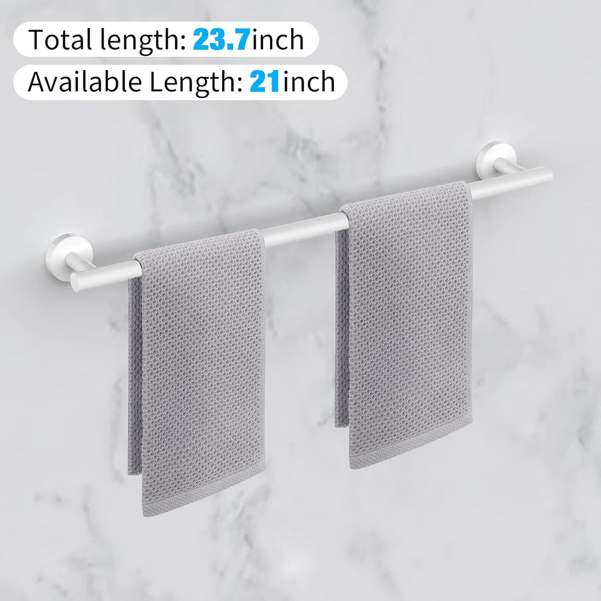Cilee 2 Pieces White Bathroom Towel Bar, 24 Inch Double Towel Racks,Bathroom Towel Holder Towel Hanger for Bathroom Stainless Steel Wall Mount