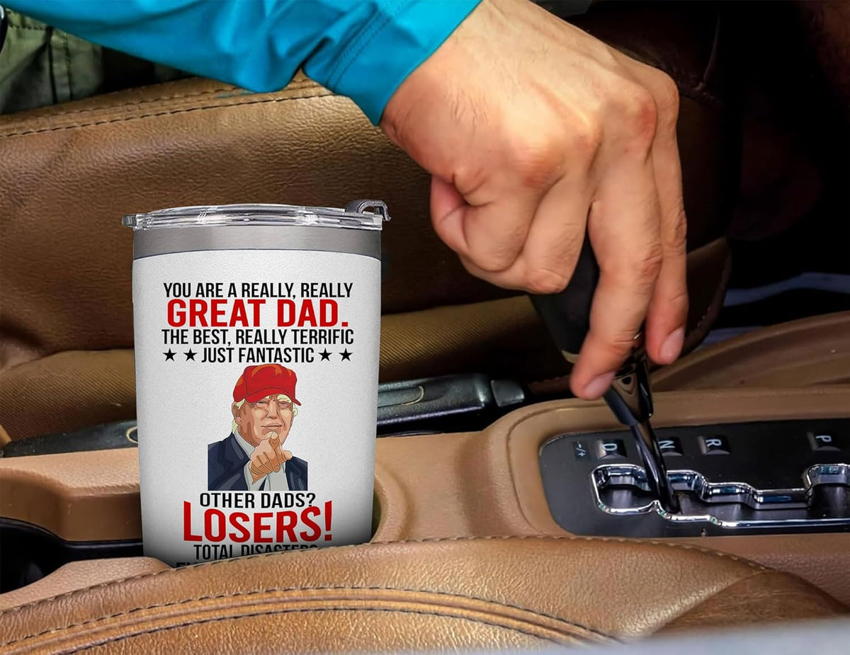 Father's Day Gifts for Dad from Daughter, Son, Wife - Dad Gifts for Fathers Day - Funny Present for Fathers on Birthday, Xmas - Insulated Stainless Steel Tumbler 20oz, White
