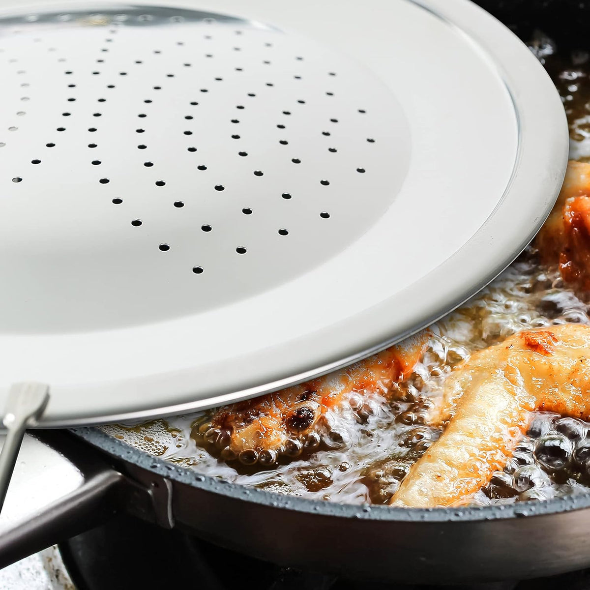 LUCETE Stainless Steel Splatter Screen 11" – Hot Grease Splatter Screen for Frying Pan - Oil Splash Guard - Protect your Skin from Burn & Keep Your Kitchen Cleaner (11inch)