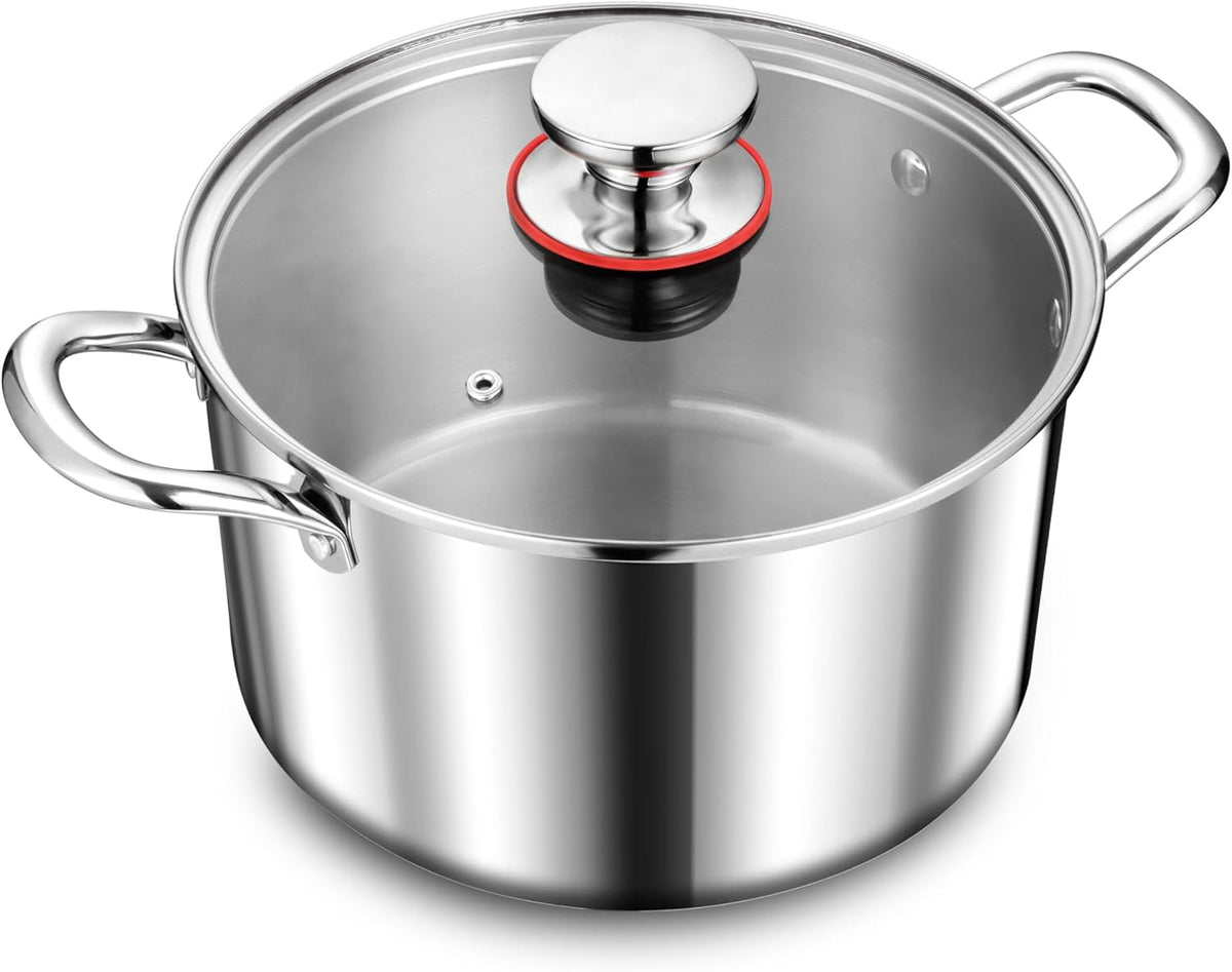 Herogo 7.3 Quart Stock Pot, 18/10 Stainless Steel Cooking Pot with Lid, 7.3 QT Pasta Stockpot with Handles, Tri-Ply Stockpot for Induction Gas Electric Stove, Dishwasher Safe