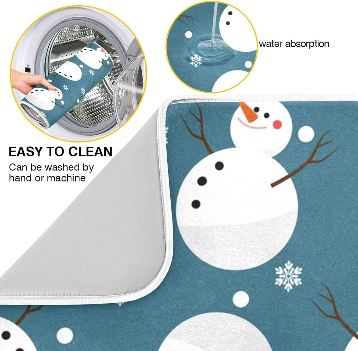Super Absorbent Dish Drying Mat, Microfiber 23 Fast-Drying Dish Mat, 24" x 18", Kitchen Dish Drying Pad, Snowman Snowflake Cute Christmas Holidays…