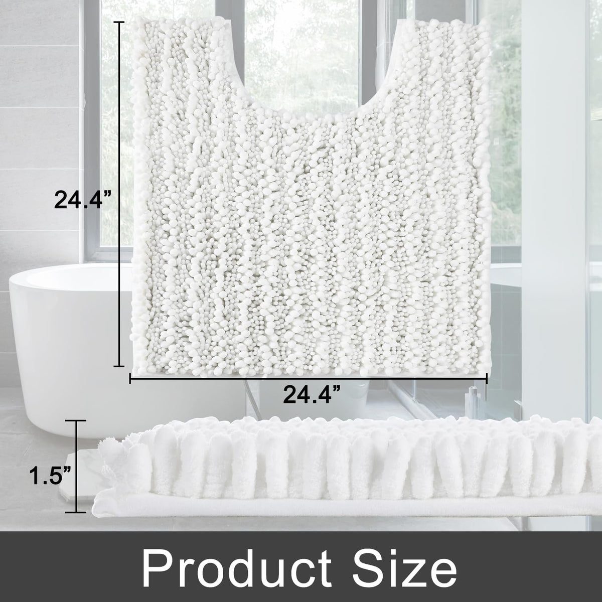 Yimobra Toilet Rug U Shaped Washable 24x20 Inch - Ultra Soft Absorbent Chenille Bath Rugs for Toilet, Quick Dry & Machine Washable, Non Slip Contour Bathroom Mat, White