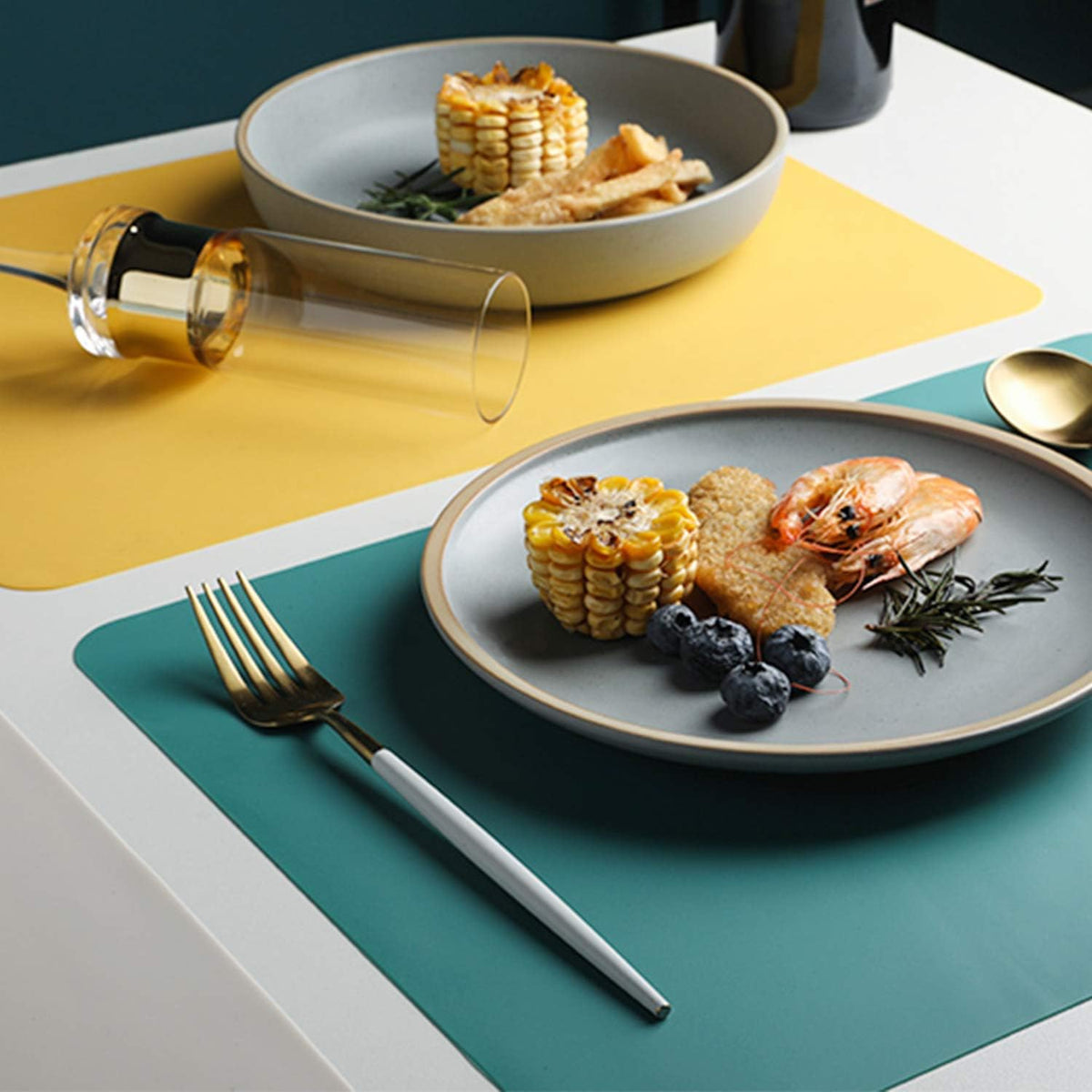 Silicone Placemats, Food-Grade Non-Slip Waterproof, Dining, Stain Resistant, Countertop Protector, Kitchen Counter Mat, Heat Resistant, Baking mat Dishwasher Safe (15.7x11.8Inch-4pack, Yellow)