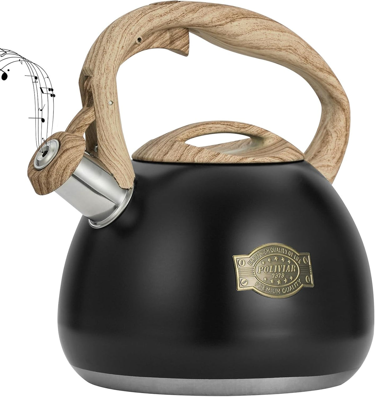 POLIVIAR Tea Kettle, 2.7 Quart Stovetop Tea Kettle, Audible Whistling Teapot, Food Grade Stainless Steel for Anti-Rust, Anti Hot Handle, Suitable for All Heat Sources (JX2022-MH30)