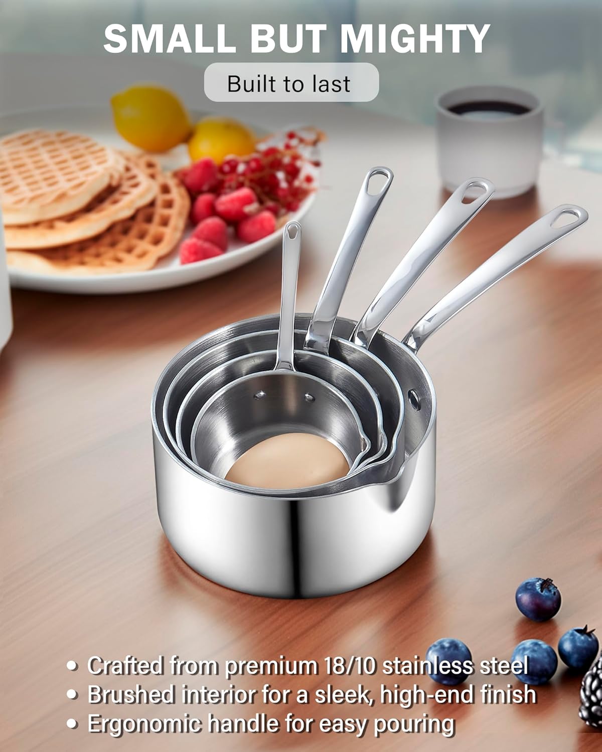 Cooks Standard Stainless Steel Butter Warmer 0.29 QT, Multi-Ply Clad Small Sauce Pan, 270ml Mini Butter Chocolate Milk Melting Pot with Pour Spout Cooking Pot ideal for Chefs, Baristas