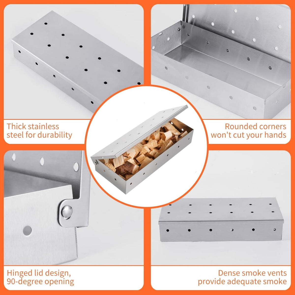 2 Pack Stainless Steel Smoker Box, for Use with Wood Chips to Add Smoky BBQ Flavor to Gas or Charcoal Grills