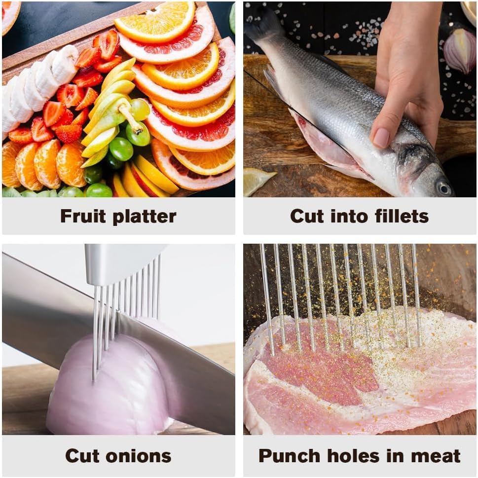 Onion Slice Holder, 2025 Upgraded Stainless Steel Onion Holder for Slicing Lemon Slicer Vegetable Cutter, Kitchen Chopper Slicing Assistant Tool for Meat, Onion, Potato, Tomato (2, A)