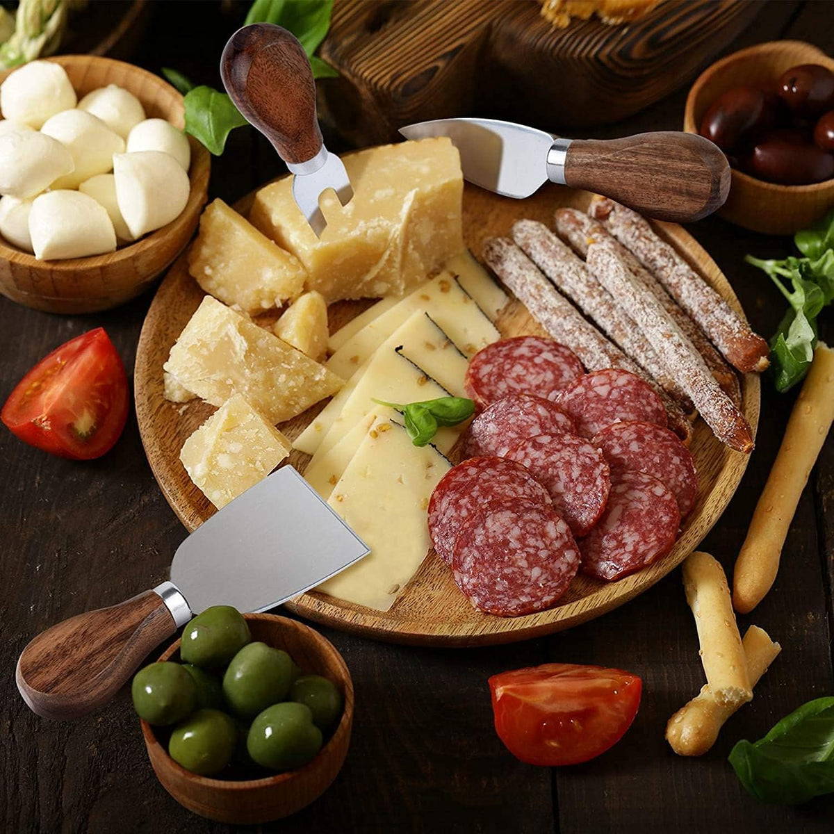 Exquisite 6-Piece Cheese Knives Set, Stainless Steel Cheese Knife Set Collection (Acacia Wood Handle)