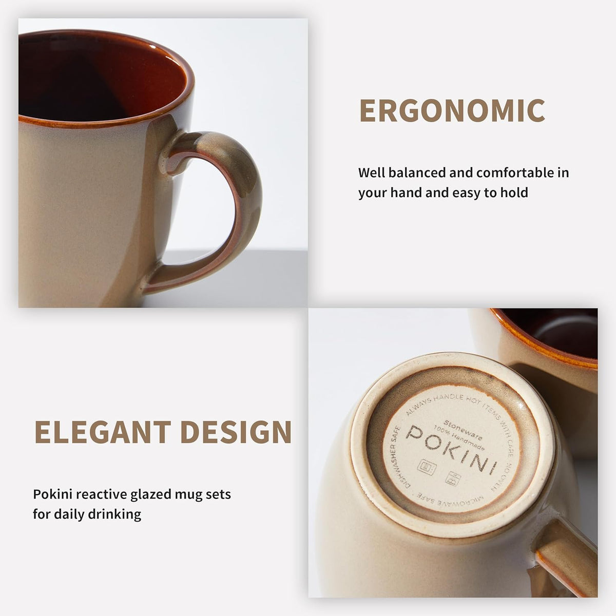 Coffee Mug 16 oz, Ceramic Coffee Mugs Set of 4, Reactive Glaze Mug for Latte/Tea/Cappuccino, Large Stackable Mug Set for Men, Women, Dad, Mom, Dishwasher & Microwave Safe, Brown Yellow
