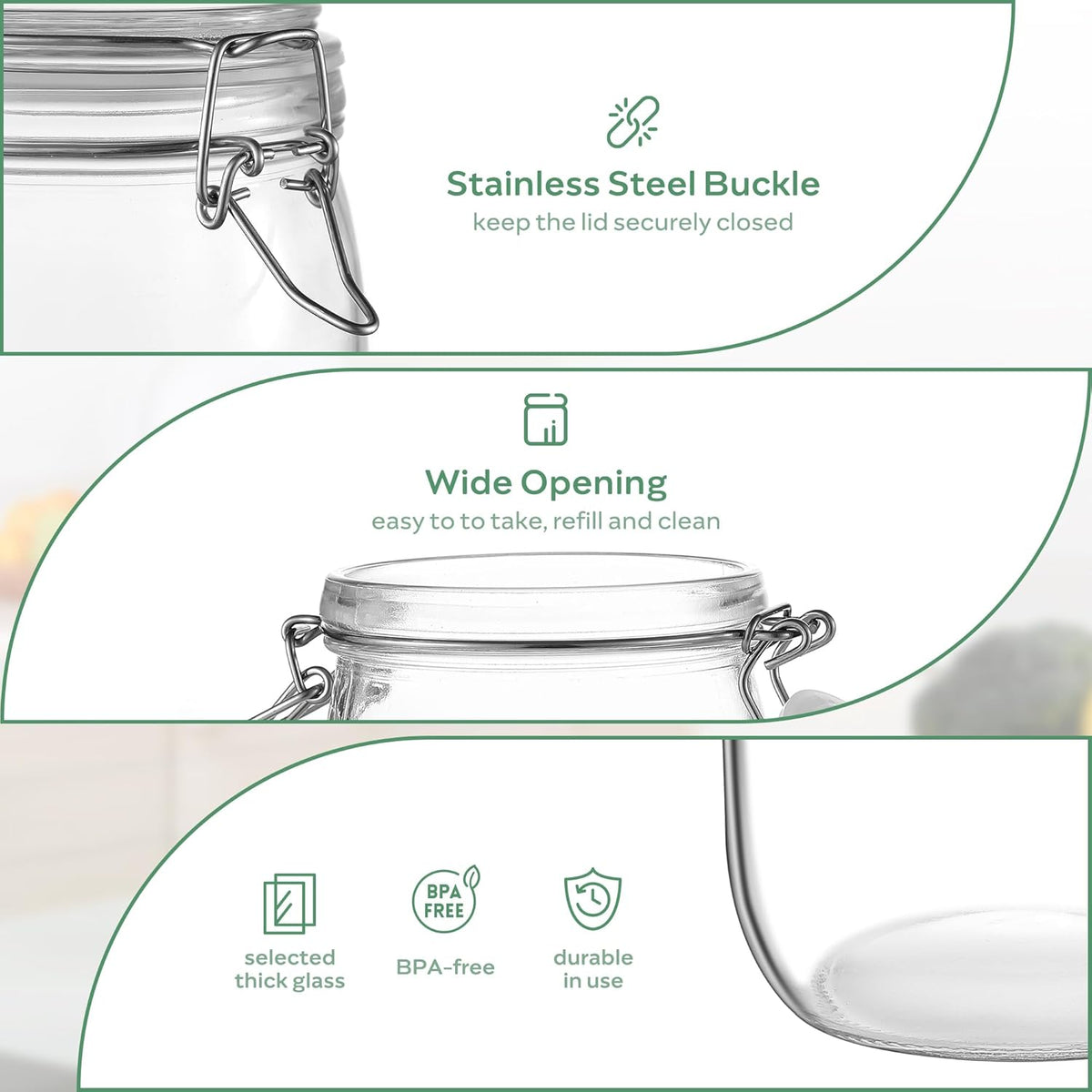 Glass Food Storage Jars with Airtight Lids 25 oz Round 4 Pack Kitchen Storage Containers Cabinet Canisters Sealed Pot Canning for Pasta, Cereal, Coffee, Beans, Spice
