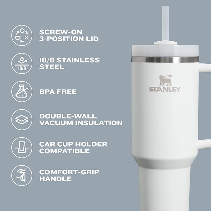 STANLEY Quencher H2.0 Tumbler with Handle and Straw 40 oz | Flowstate 3-Position Lid | Cup Holder Compatible for Travel | Insulated Stainless Steel Cup | BPA-Free | Seafoam