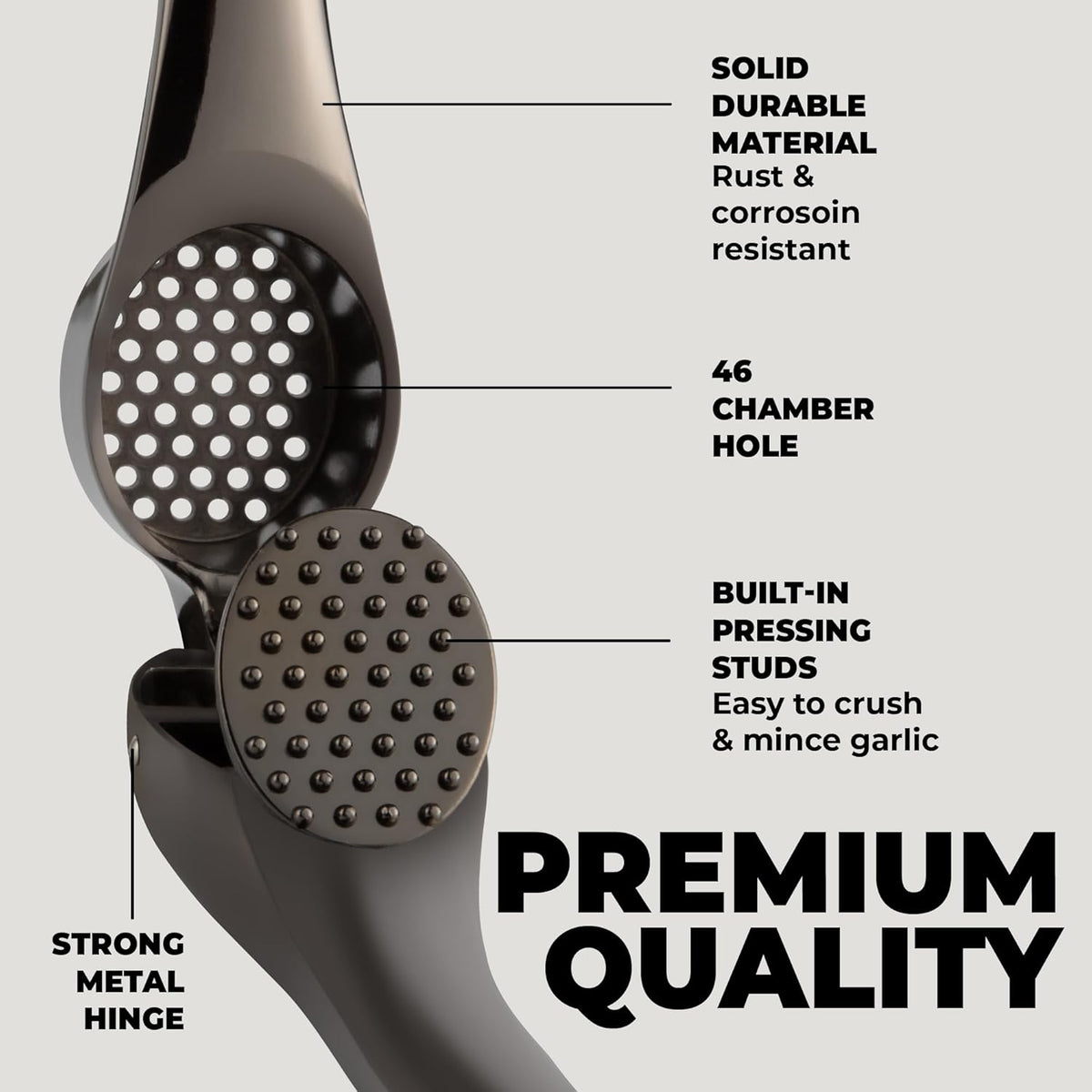 Zulay Kitchen Large Premium Garlic Press Set – Rust Proof & Dishwasher Safe, Bigger Bowl Garlic Mincer Tool with Silicone Garlic Peeler & Brush, Easy Squeeze & Clean, Ergonomic Handle - Dark Gray