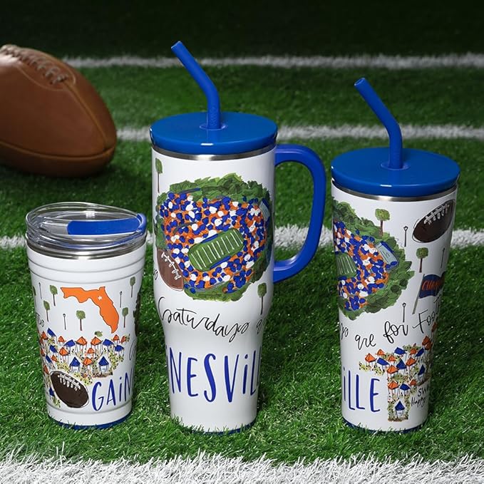 Swig Life 24oz Party Cup, Stackable Insulated Travel Coffee Tumbler with EZ Slider Lid, Cup Holder Friendly, Stainless Steel 24 oz Tumbler, Reusable Mug (Saturdays In Gainesville)
