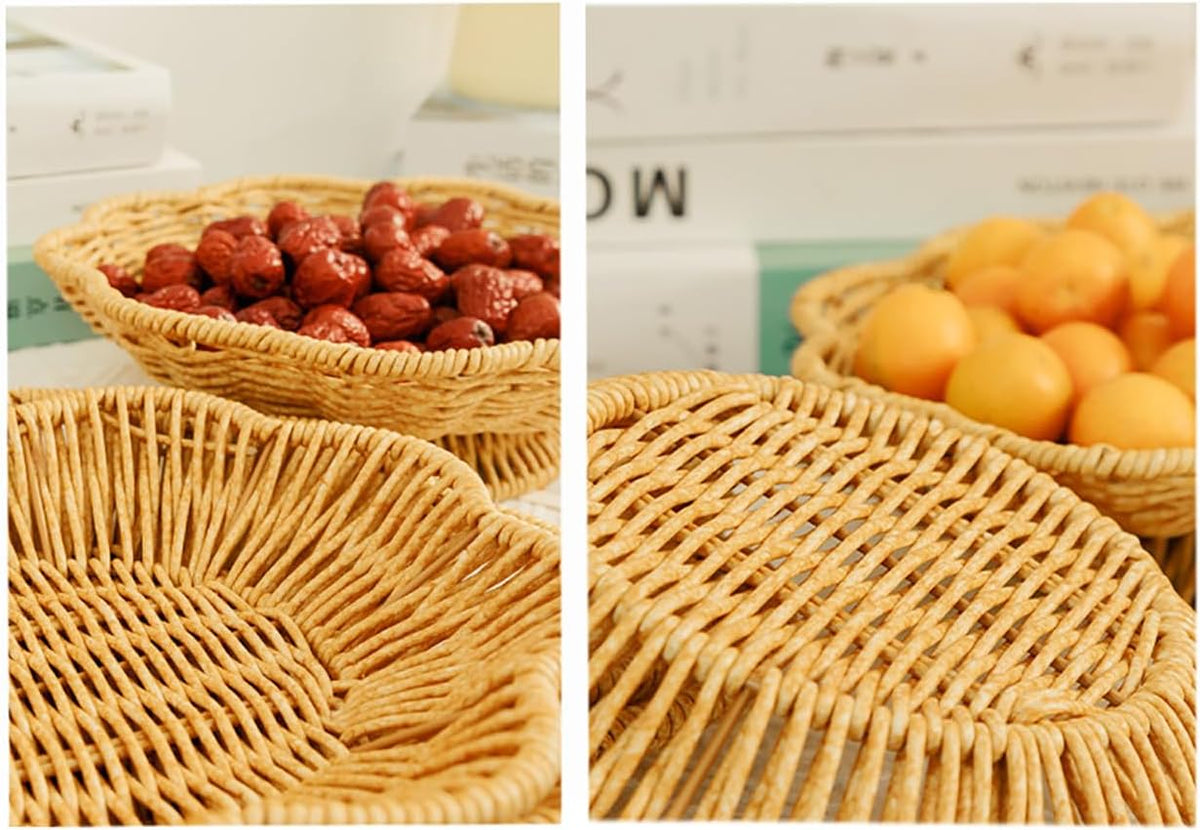 2Pack Fruit Baskets Wicker Bread Basket, Woven Tabletop Food Fruit Vegetables Serving, Restaurant Serving Basket,Shape (Elliptical lace shape)