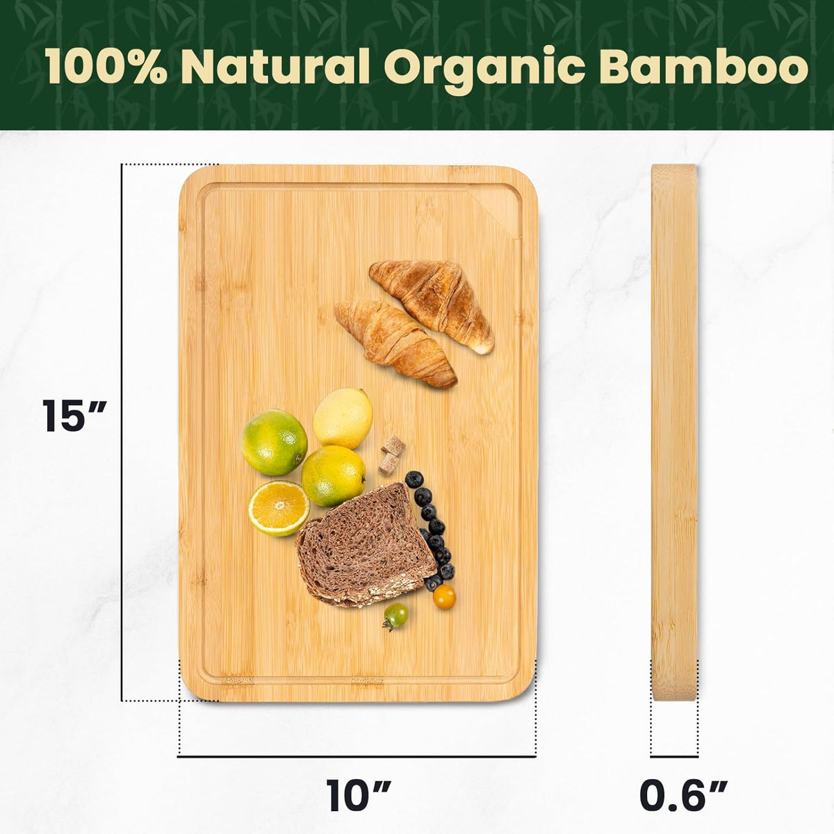 Heimlove Bamboo Cutting Board for Kitchen, 15 x 10 Large Cutting Board Charcuterie Boards with Juice Groove and Handles, Chopping Board for Meat, Vegetables and Cheese