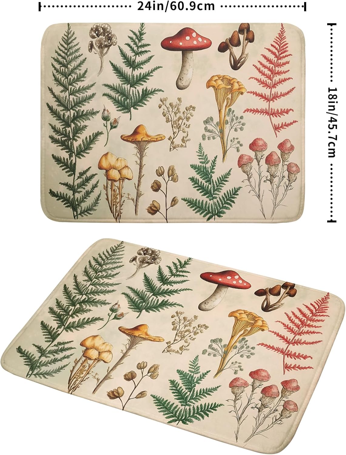 Ferns Mushrooms Dish Drying Mats Woodland Forest Microfiber Drying Pad Reversible Drainer Mats 18 X 24 Inch