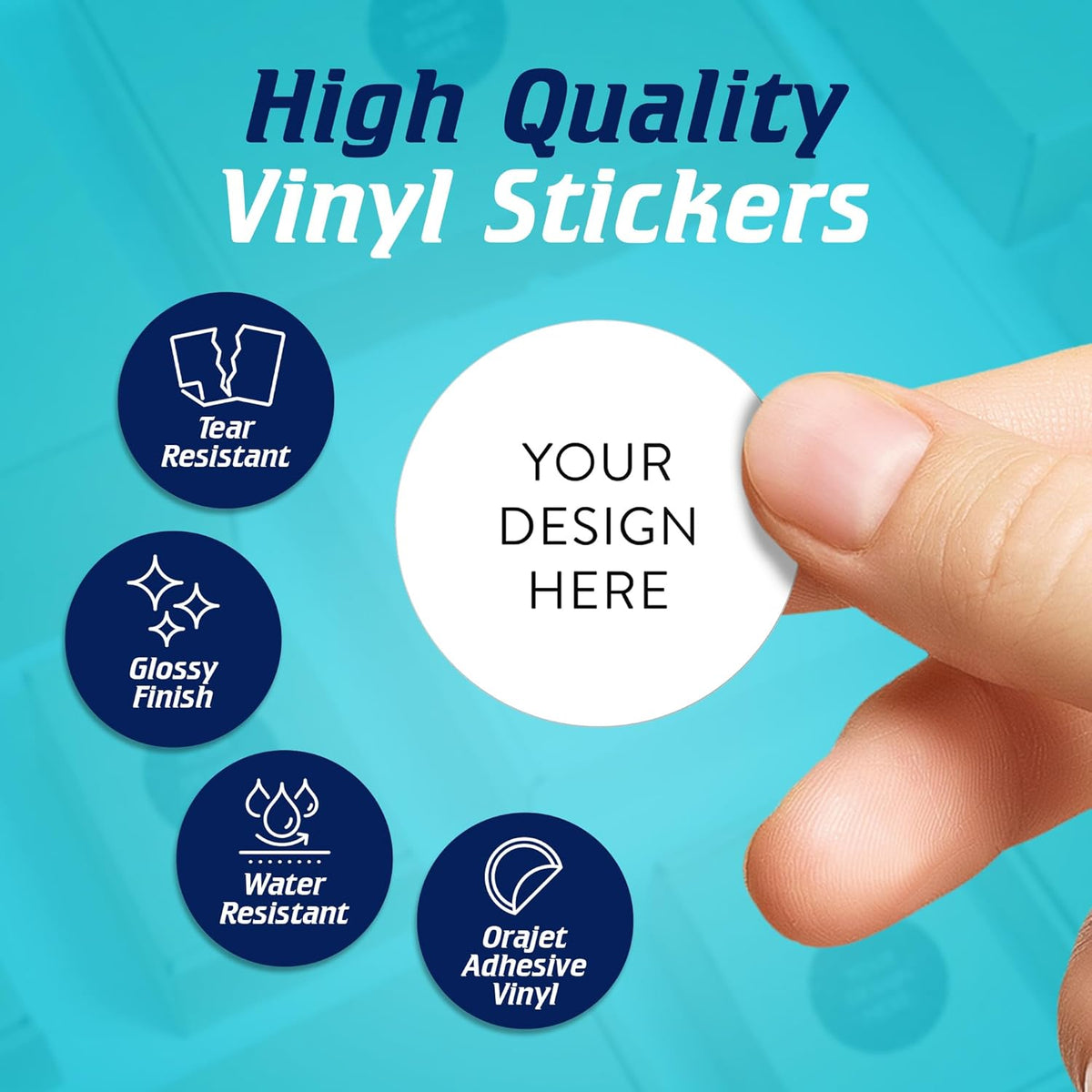 100 Custom Vinyl Stickers - Upload Your own Image, Text, Design, Logo - Personalized Logo Labels for Handmade, Packaging, Bottle, Jars, Candle, Brand Stickers (White, 1.5x1.5)