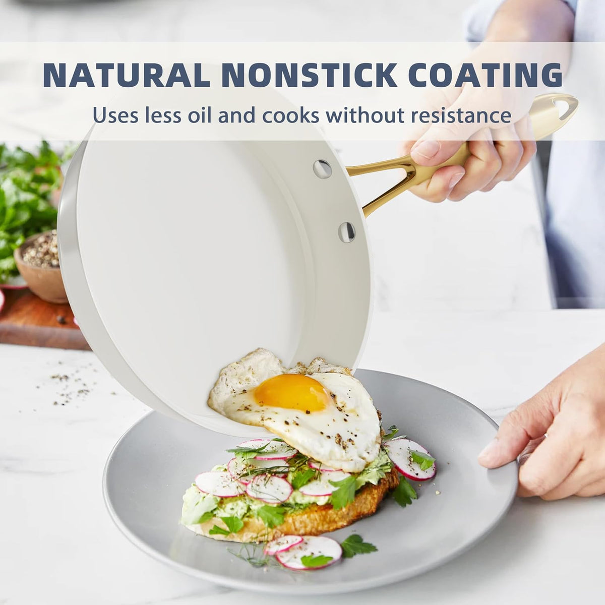 Pots and Pans Set Non Stick - VONIKI Ceramic Cookware Set with Cooking Utensils Set, Non Toxic Kitchen Cookware Sets Dutch Oven Pot with Lid Saucepan Set Sauté Pan Frying Pan Set for Cooking Gifts