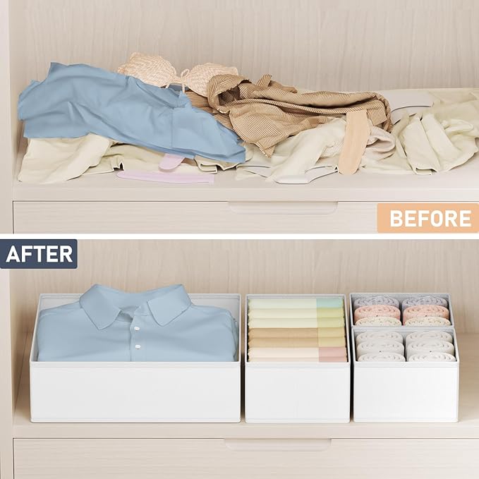 DIMJ Drawer Organizer Clothes 24 Pack - Foldable Baby Organizers and Storage & Dresser Organizer for Bedroom, Closet - Nursery Organization Dresser Dividers for underwear, Sock,Bra, Belt, Tie, White