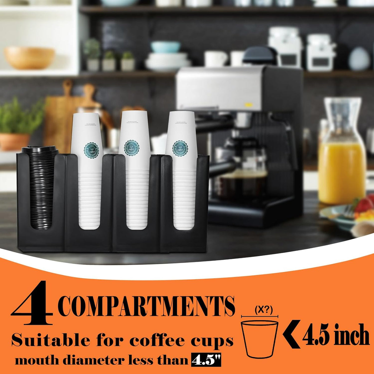2Pack Paper Cup and Lid Holder,Disposable Coffee Cup Organizer,4 Compartment Disposable Cup Dispenser Organized Storage with Holder for Countertop Coffee Station Bar Kitchen Restaurant Office