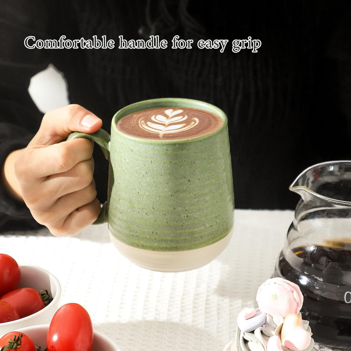 Hasense Porcelain Coffee Mugs Set of 4, 15 Oz Large Coffee Cups, Latte Cup with Handle, Tea Mugs for Men and Women, Modern Coffee Mug for Cappuccino, Milk, Cocoa, Microwave & Dishwasher Safe, Green